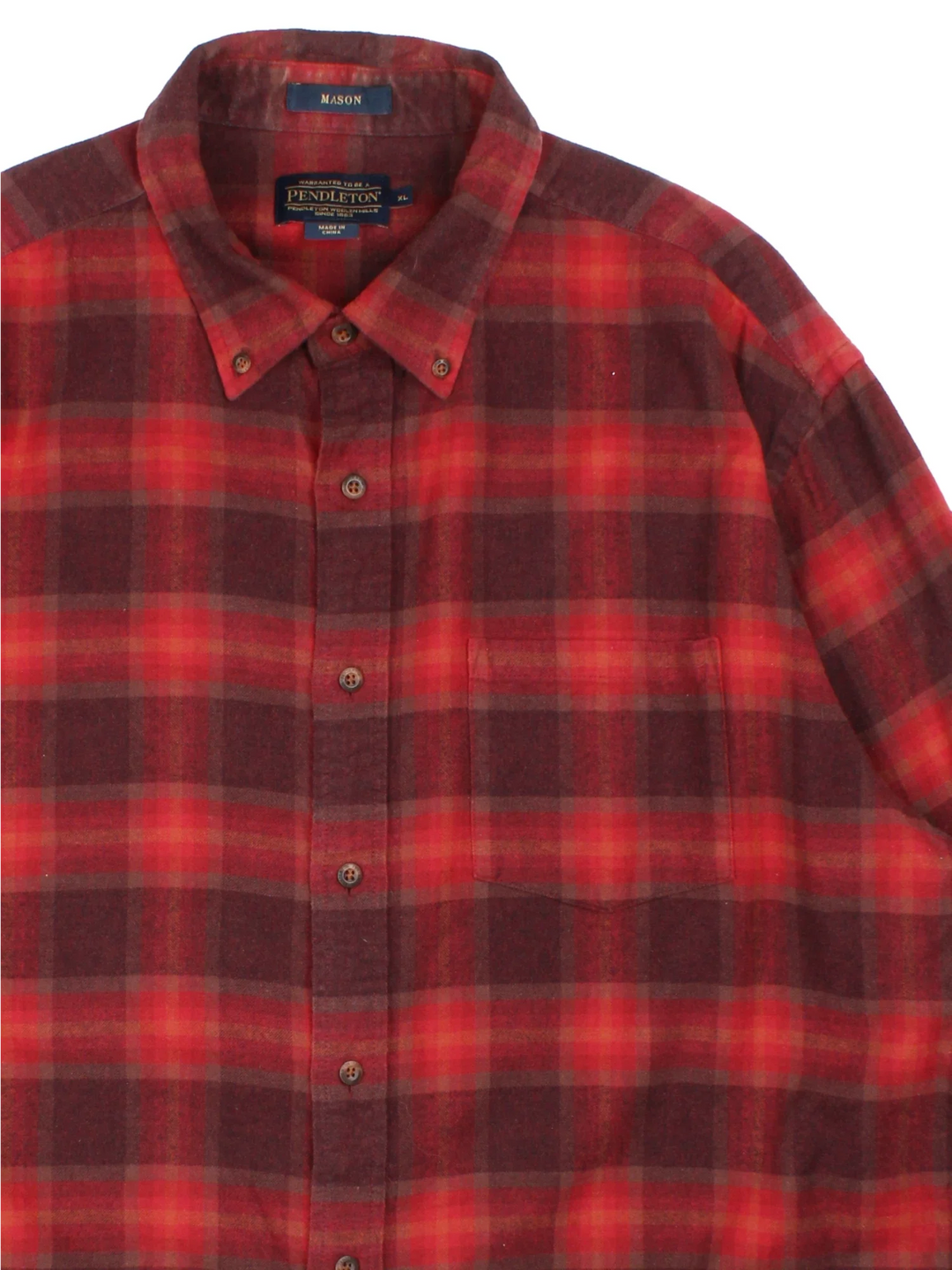 Vintage Pendleton Flannel Shirt in a red colourway, button up with a chest pocket.