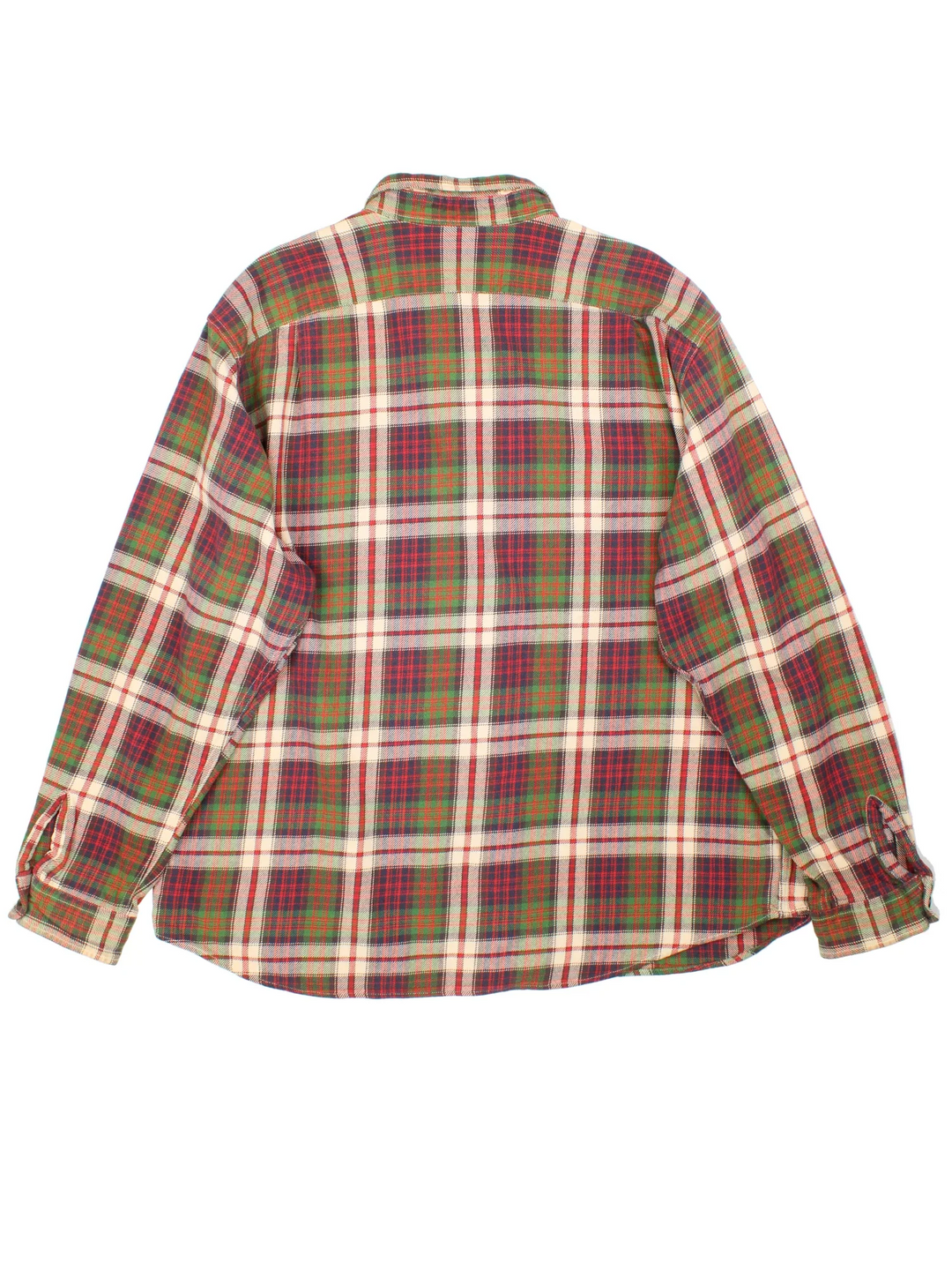 Vintage Ralph Lauren Flannel Shirt in a red, green and tan plaid pattern colourway, button up with double chest pockets.