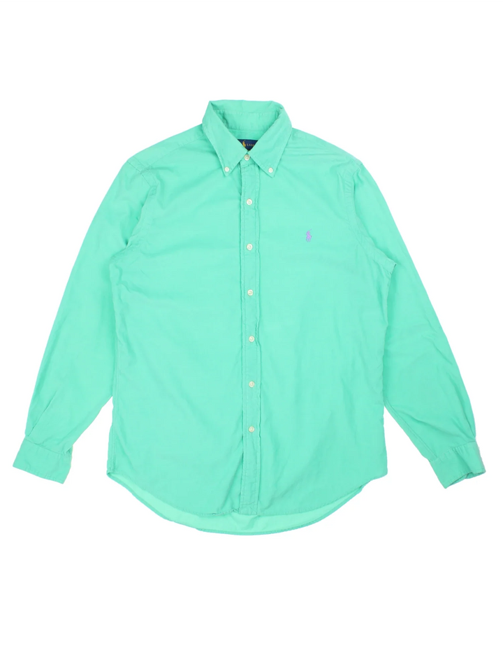 Vintage Ralph Lauren Corduroy Shirt in a turquoise green colourway, button up with the logo embroidered on the front.
