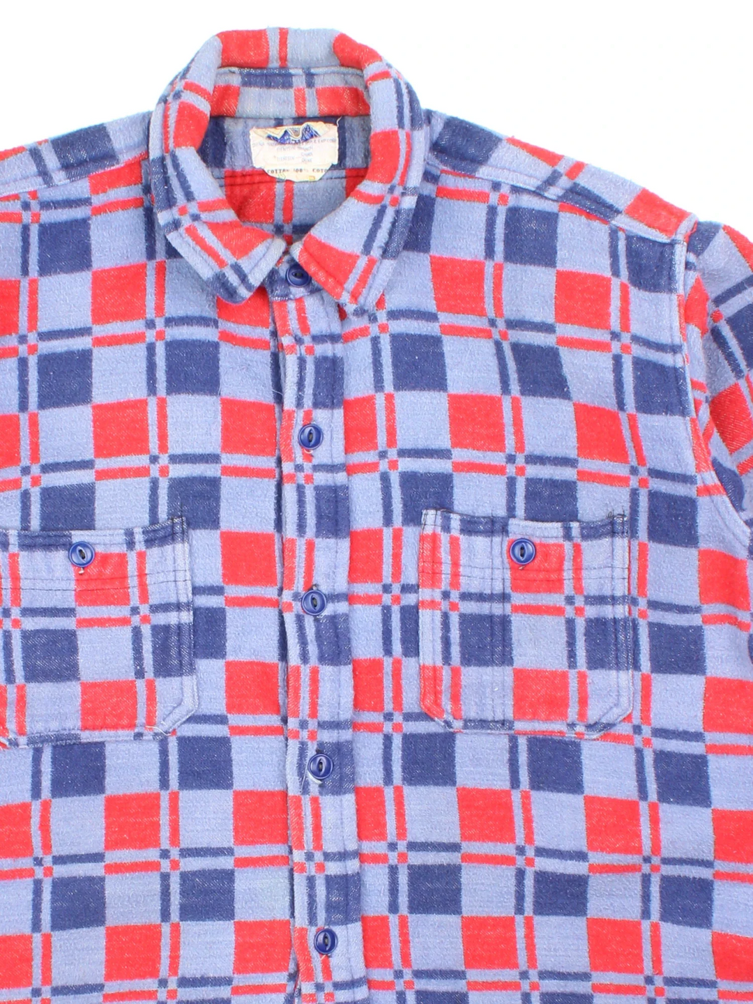 Vintage 1960 Champion Flannel Shirt Shirt in a blue and red colourway, button up with double chest pockets.