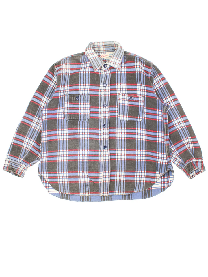 Vintage 1960 Champion Flannel Shirt Shirt in a blue, grey and red colourway, button up with double chest pockets.