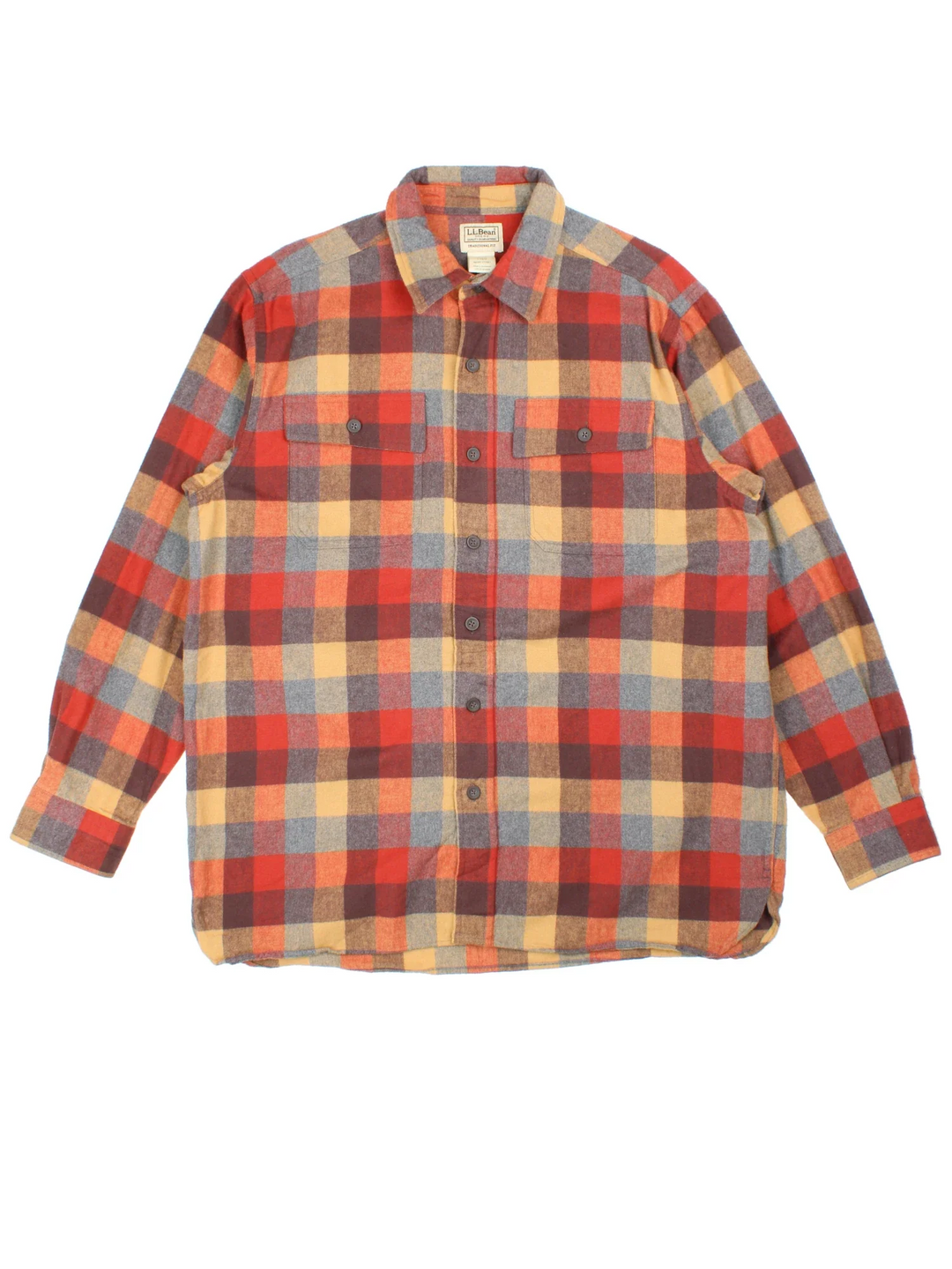 Vintage L.L Bean Chamois Cloth Flannel Shirt in a orange colourway, button up with double chest pockets.