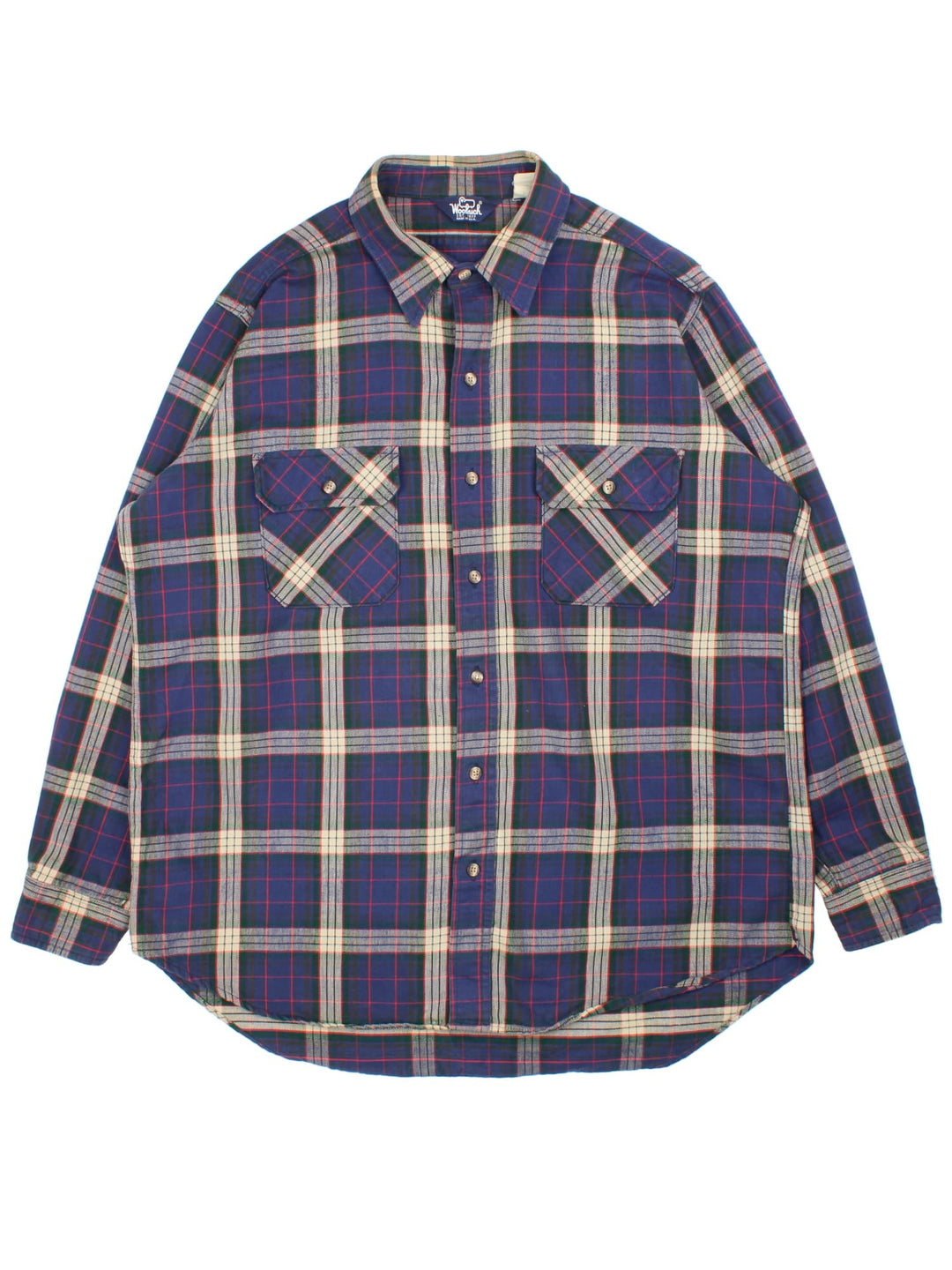 Woolrich Flannel Shirt in a blue colourway with checked pattern.Button up with two front pockets.