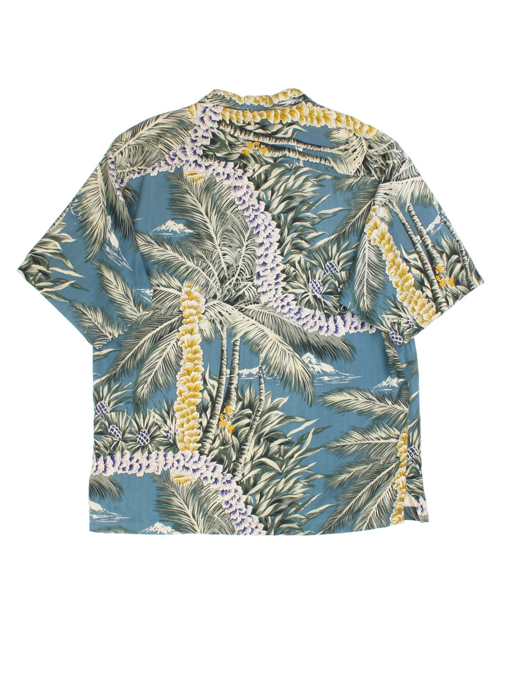 Vintage Hawaiian Shirt in a blue/yellow colourway, all over palm tree pattern.