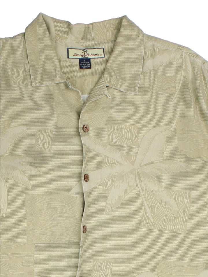 Vintage Hawaiian Shirt in a tan colourway, all over palm tree pattern.