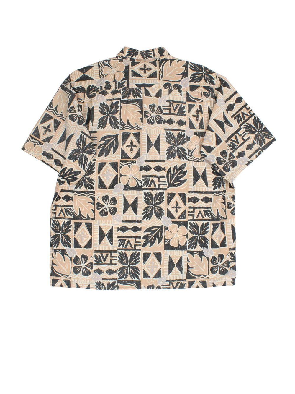 Vintage Reyn Spooner Hawaiian Shirt in a tan/black colourway, all over abstract pattern and front patch pocket.