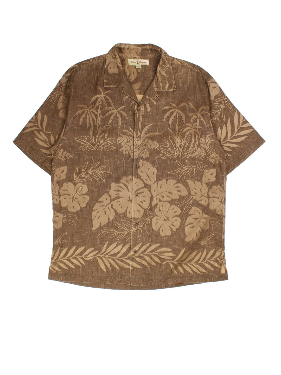 Vintage Hawaiian Shirt in a brown colourway, all over palm pattern pattern.