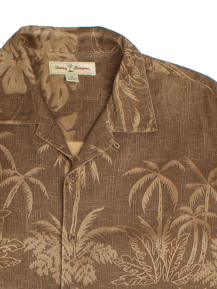 Vintage Hawaiian Shirt in a brown colourway, all over palm pattern pattern.