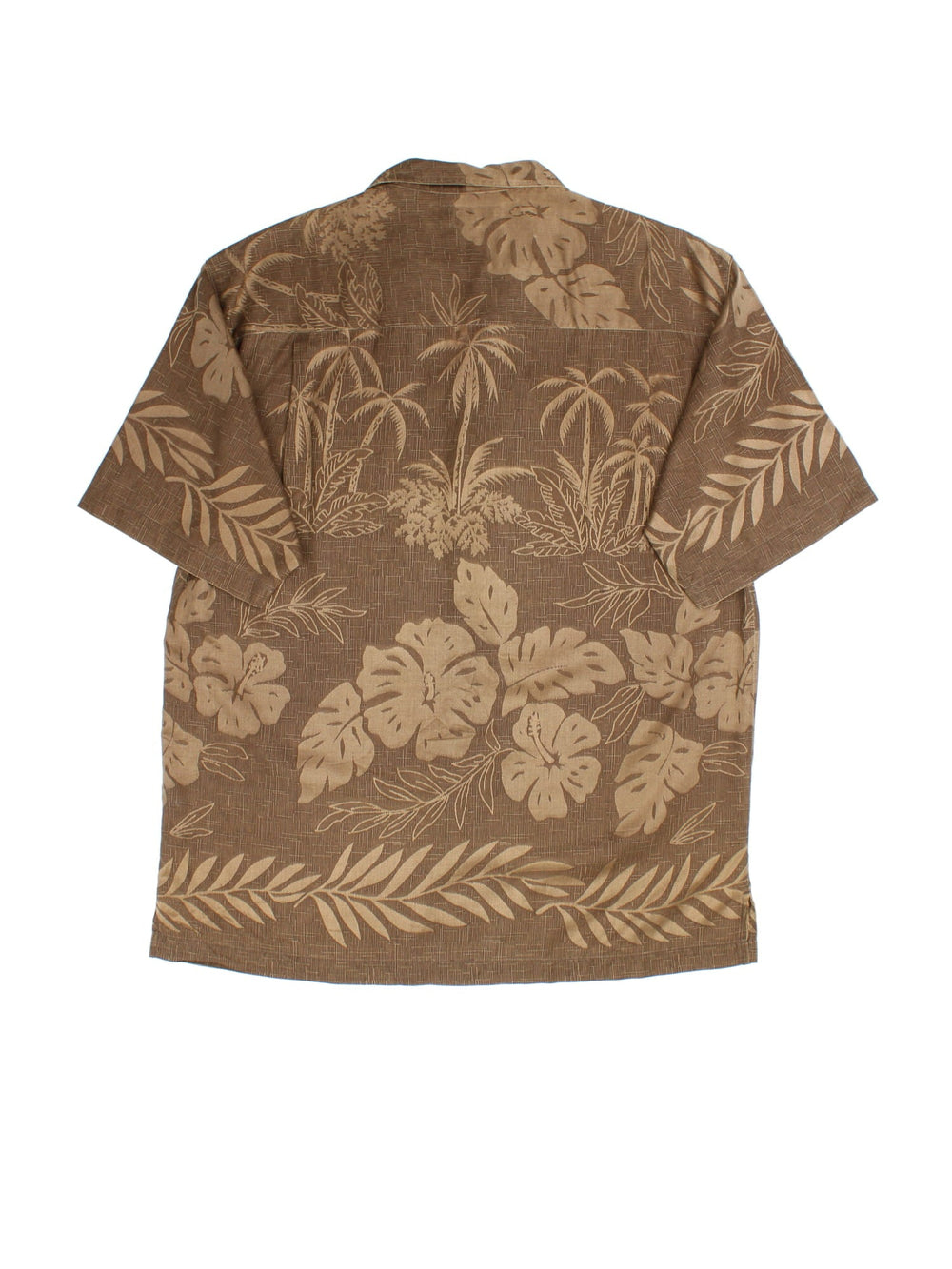 Vintage Hawaiian Shirt in a brown colourway, all over palm pattern pattern.