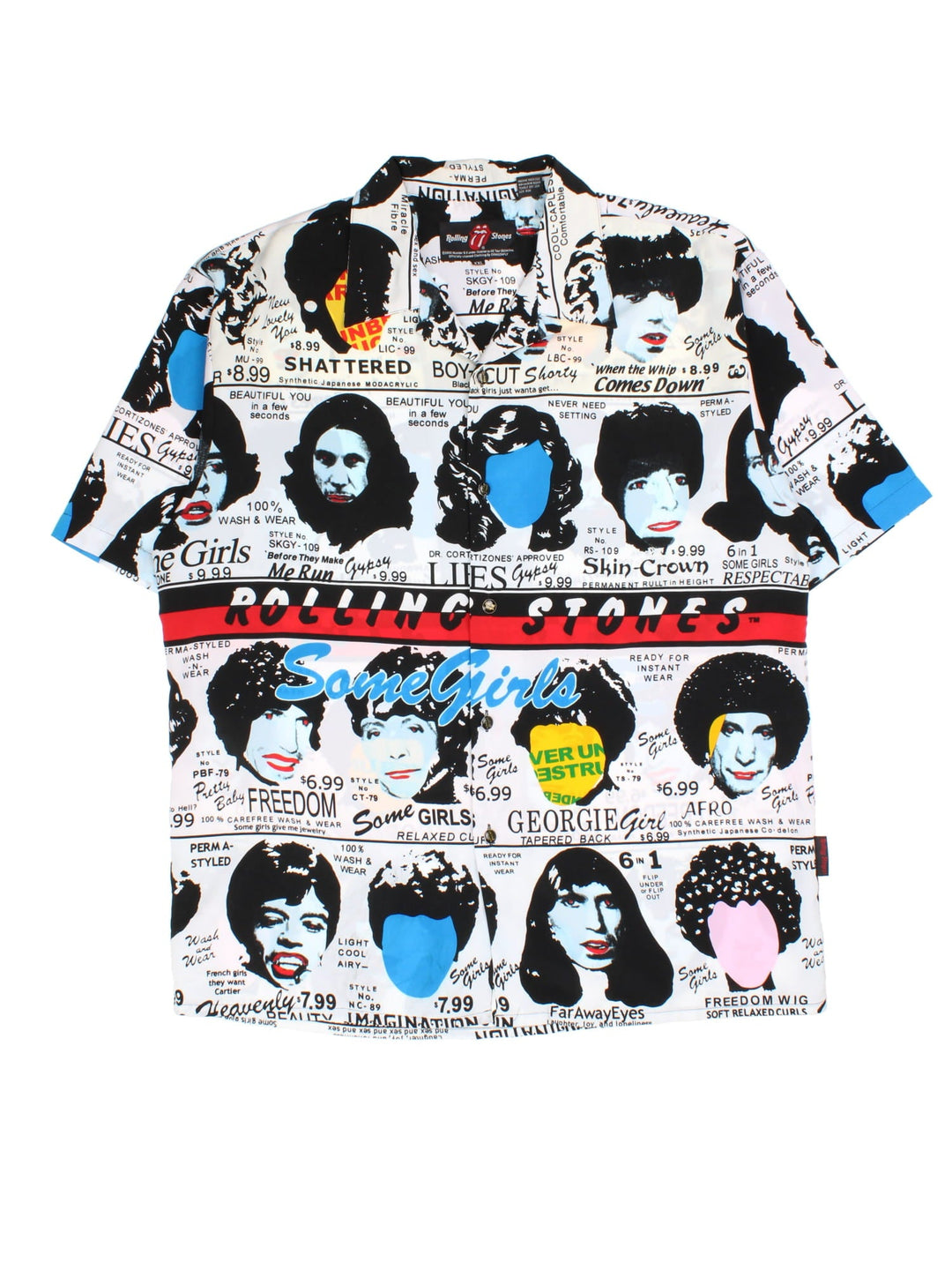 Vintage The Rolling Stones Some Girls Shirt in a black/white colourway, all over abstract face graphic print and branded Rolling Stones buttons.