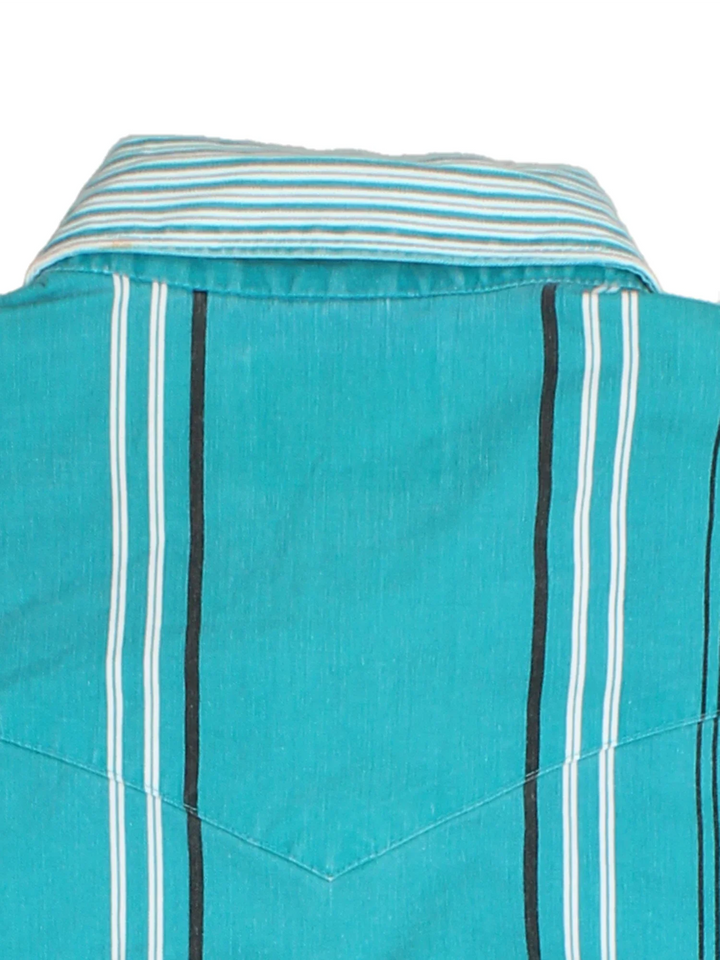 Wrangler Western Shirt in a blue, white and black striped colourway, buttons up and has double chest pockets.