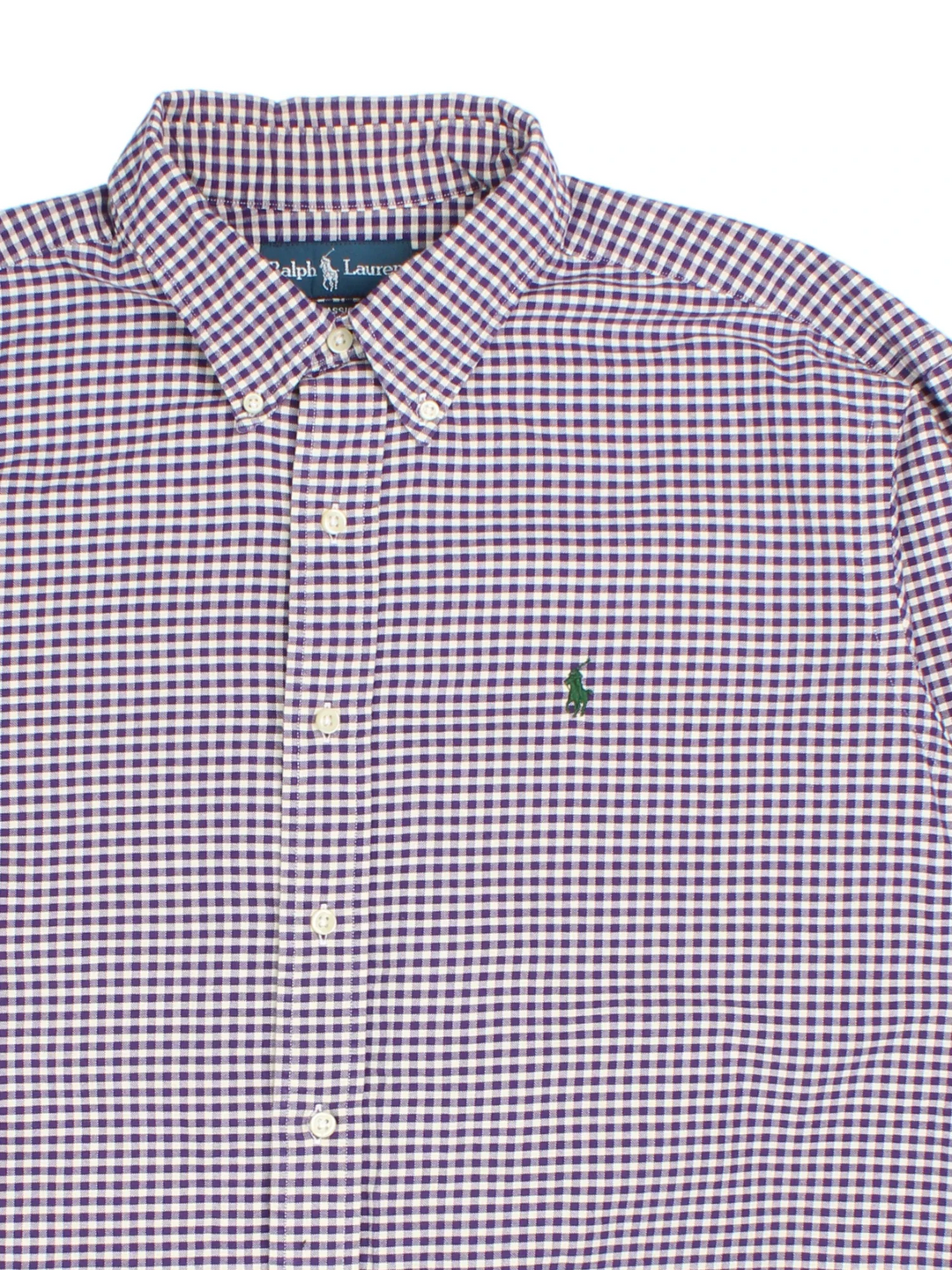 Ralph Lauren Checked Shirt in a purple and white colourway, buttons up with the logo embroidered on the front.