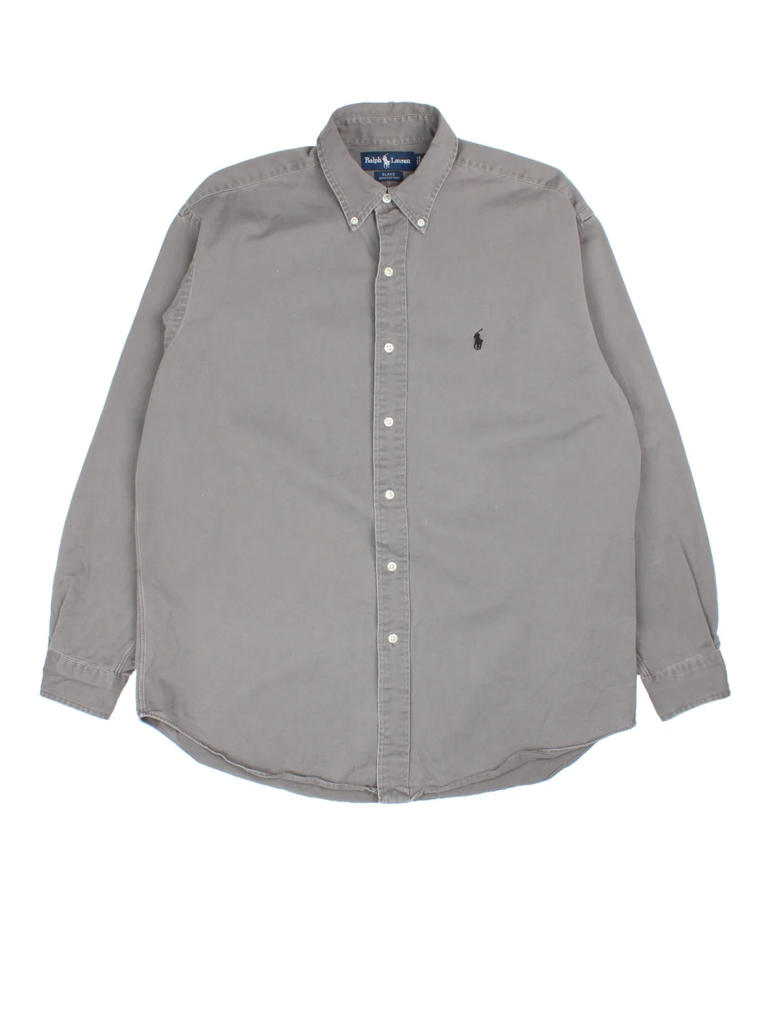 Ralph Lauren Shirt in a grey colourway, button up with the logo embroidered on the front.