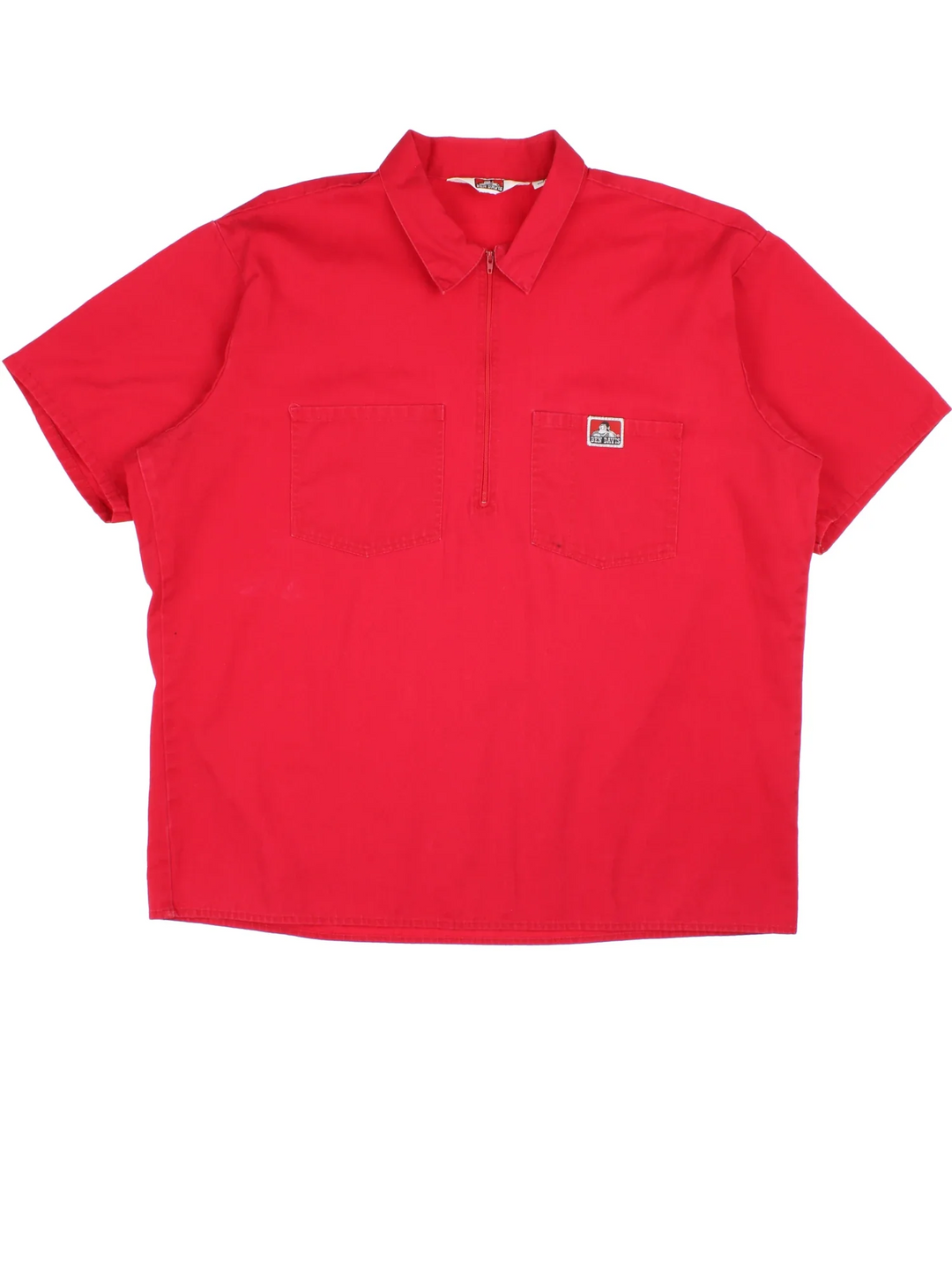 Ben Davis Work Shirt in a red colourway, half zip and has double chest pockets with the logo embroidered on the front.