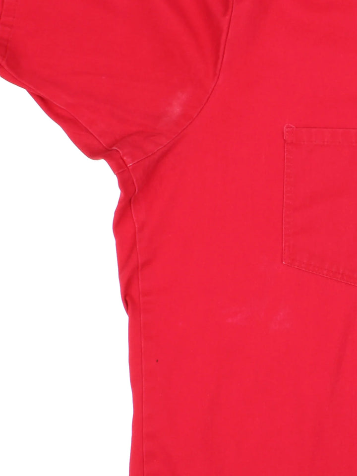 Ben Davis Work Shirt in a red colourway, half zip and has double chest pockets with the logo embroidered on the front.