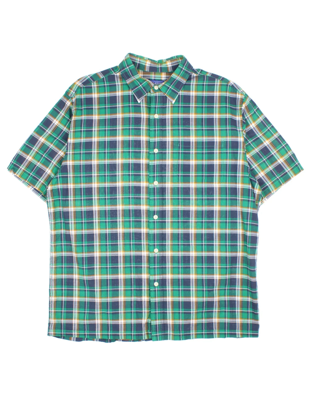 Pendleton Plaid Shirt in a green, blue, yellow and white colourway, button up and has a chest pocket.