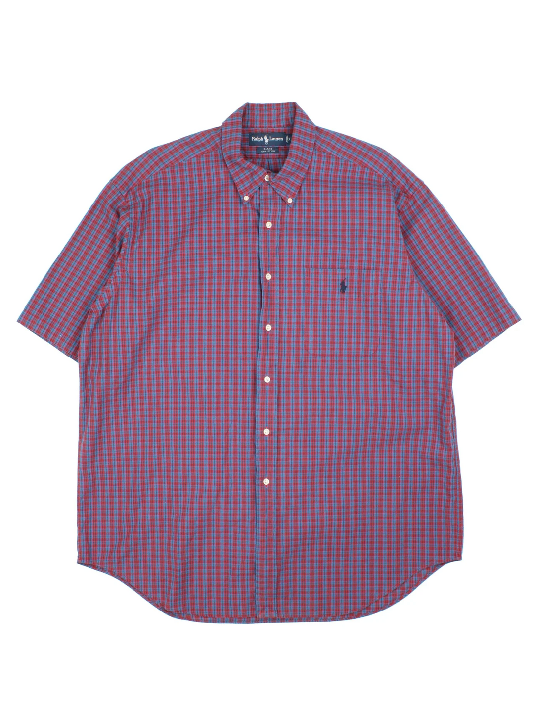 Ralph Lauren Checked Shirt in a red and blue colourway, button up and has a chest pocket with the logo embroidered on the front.