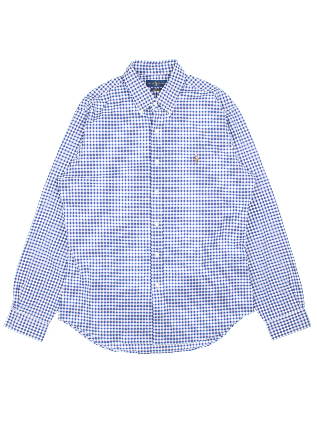 Ralph Lauren Checked Shirt in a blue and white colourway, button up with the logo embroidered on the front.