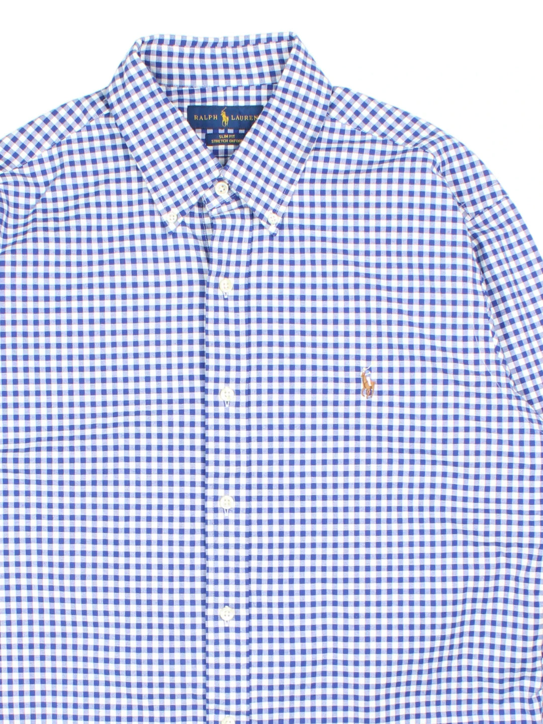 Ralph Lauren Checked Shirt in a blue and white colourway, button up with the logo embroidered on the front.