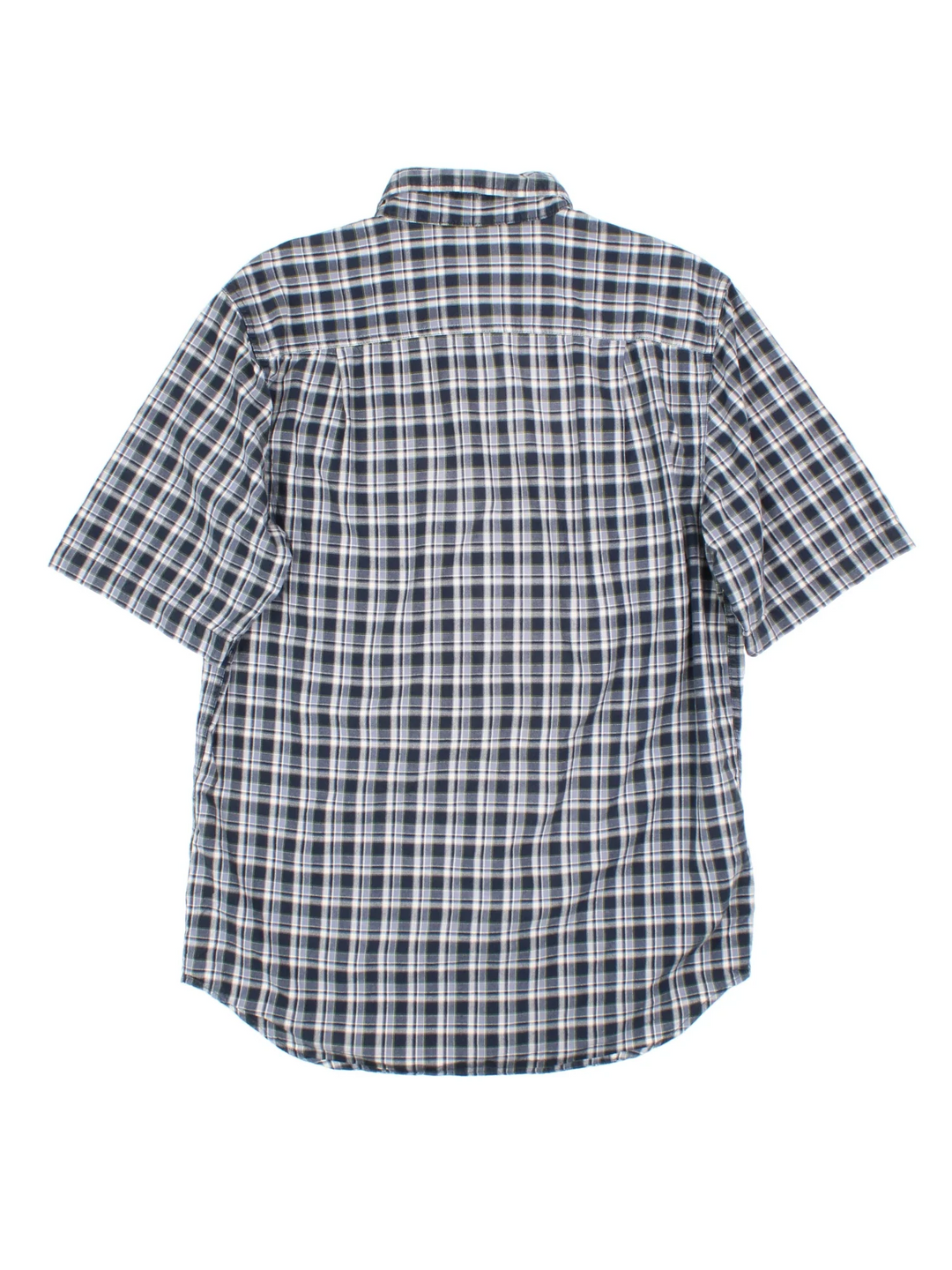 Carhartt Plaid Shirt in a blue and white colourway, button up and has double chest pockets with the logo embroidered on the front.