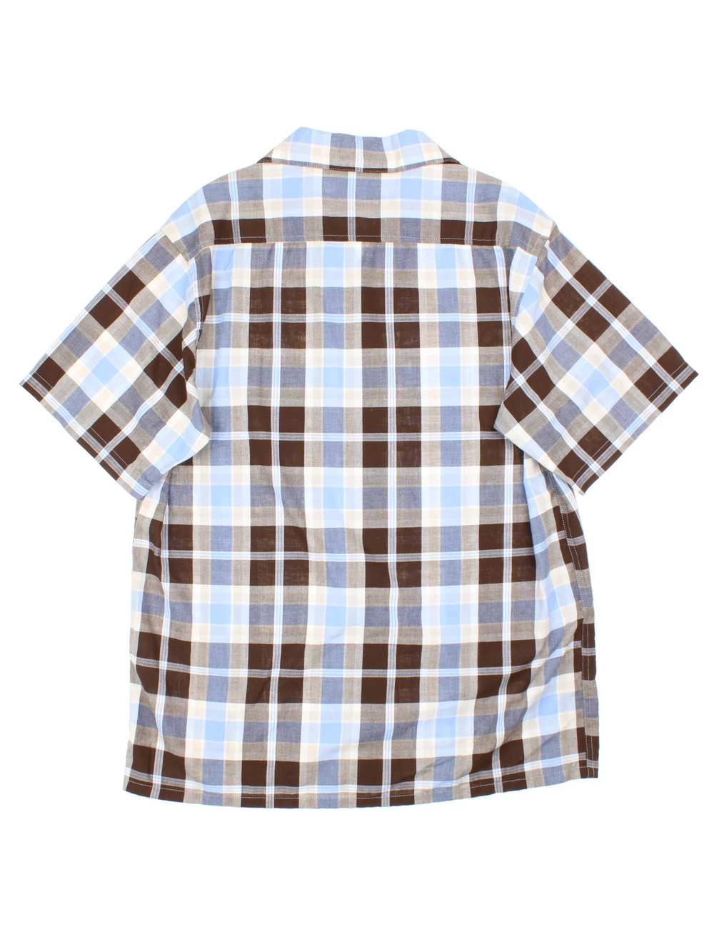 Dickies Checked Shirt in a blue and brown colourway, button up and has a chest pocket with the logo embroidered on the front.