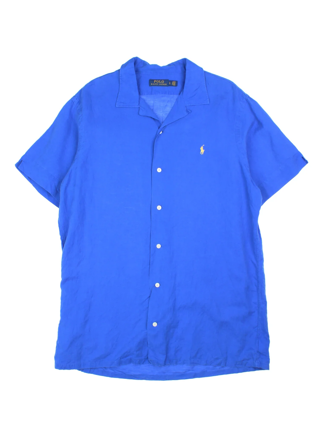 Ralph Lauren Shirt in a blue colourway, button up with the logo embroidered on the front.