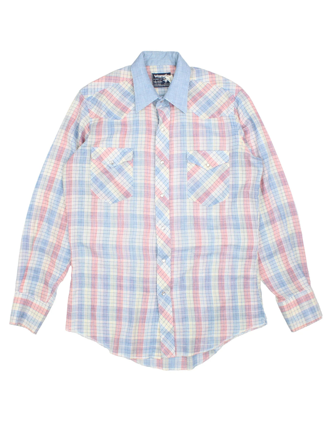 Wrangler Western Shirt in a blue, white and red colourway, button up and has double chest pockets.