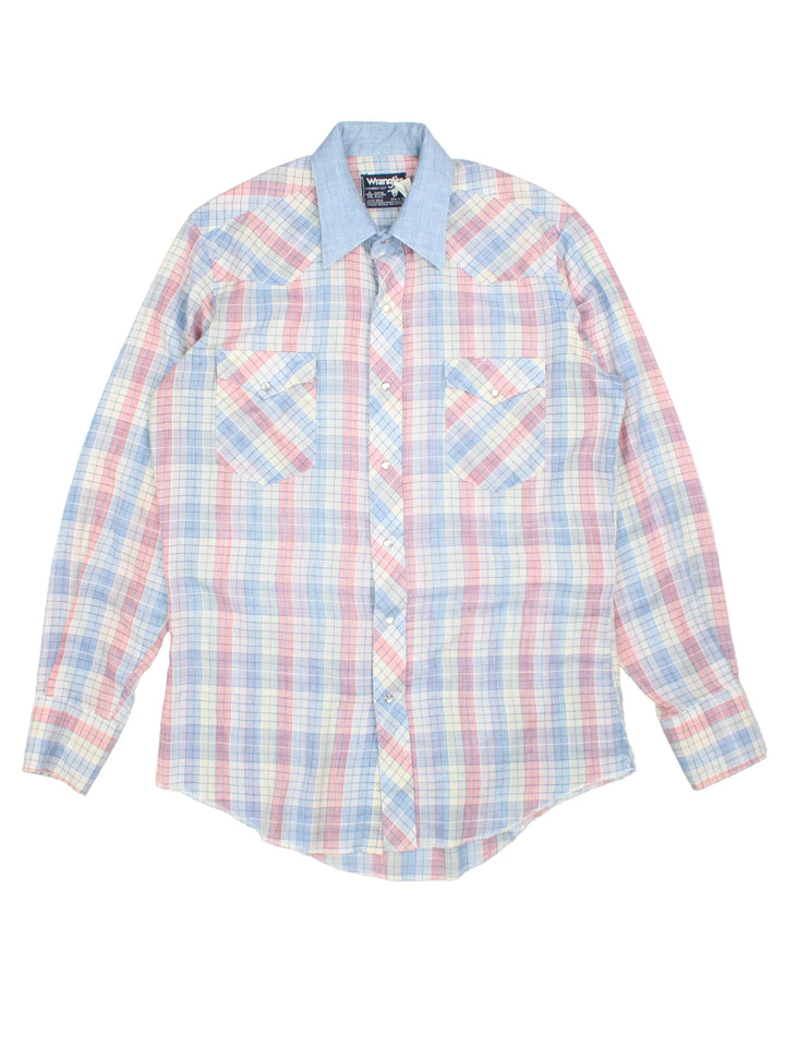 Wrangler Western Shirt in a blue, white and red colourway, button up and has double chest pockets.