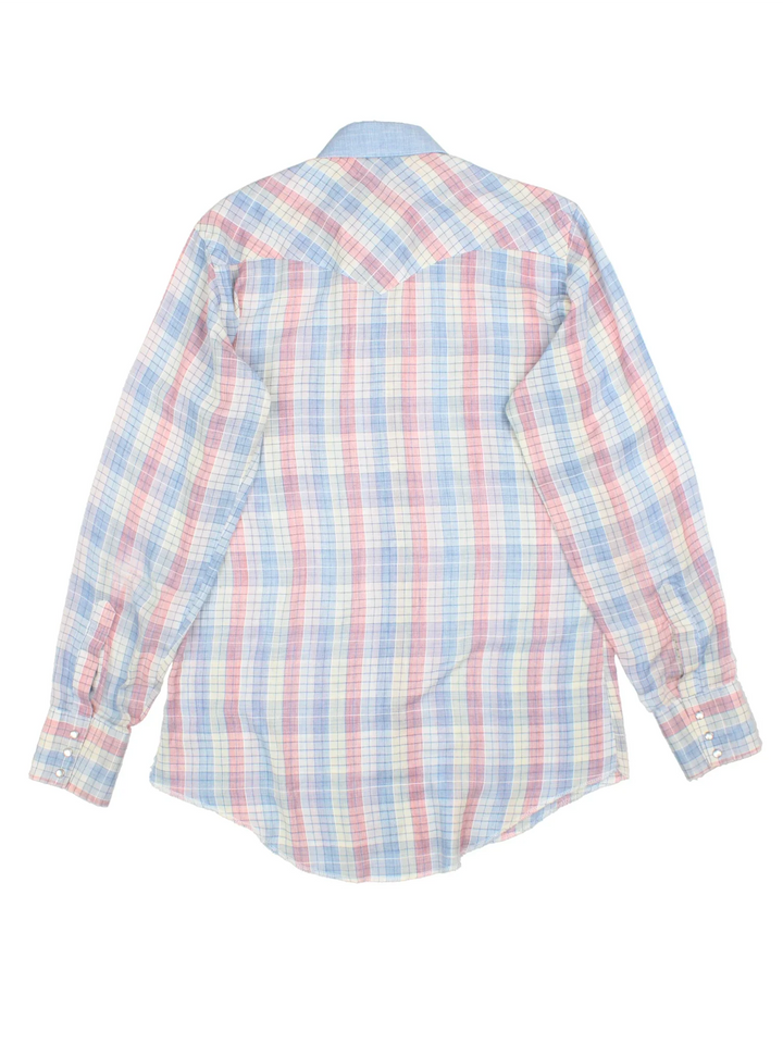 Wrangler Western Shirt in a blue, white and red colourway, button up and has double chest pockets.