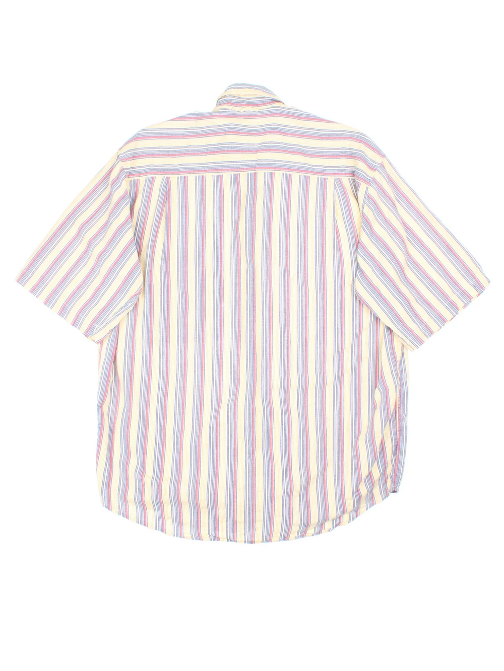 Timberland Shirt in a yellow, blue, red and white striped colourway, button up and has a chest pocket with the logo embroidered on the front.