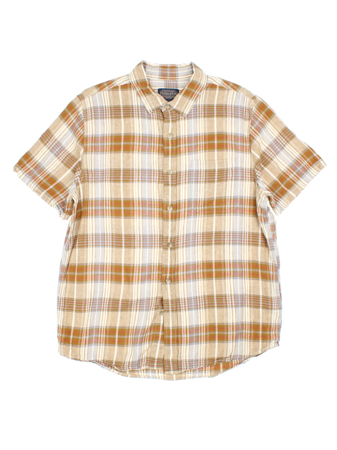 Pendleton Linen Plaid Shirt in a brown colourway, button up and has a chest pocket.