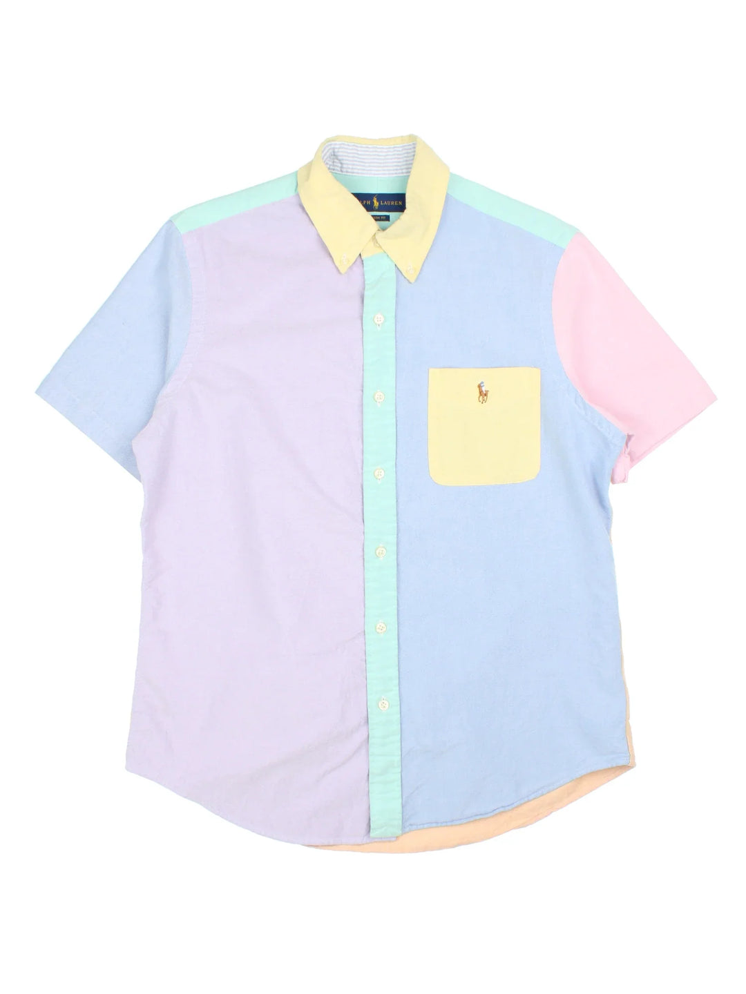 Ralph Lauren Shirt in a pastel multicoloured colourway, button up and has a chest pocket with the logo embroidered on the front.