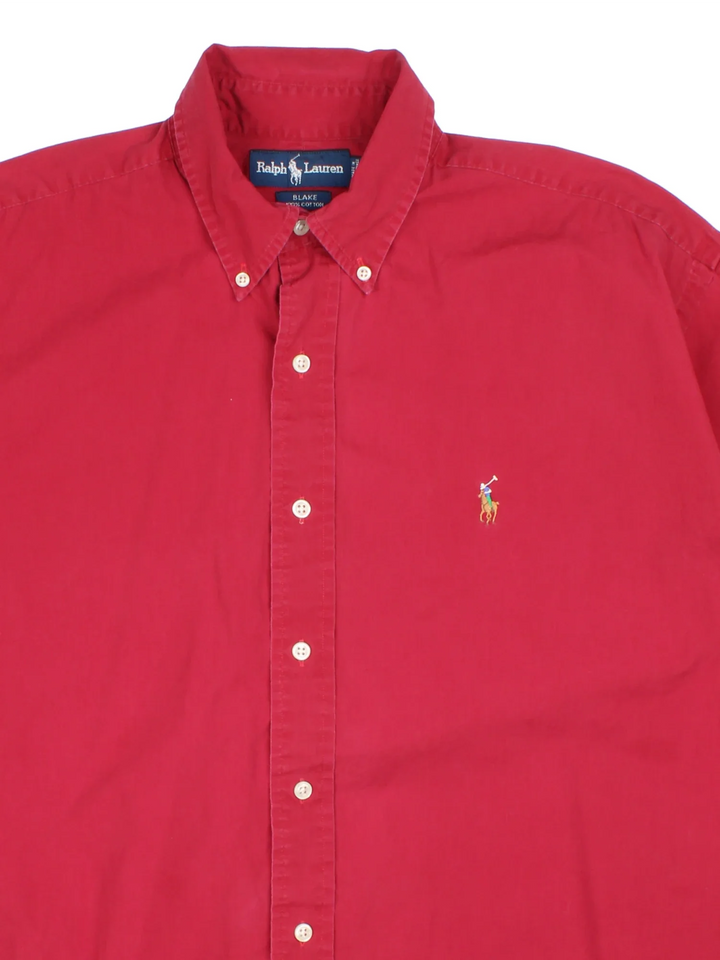 Ralph Lauren Shirt in a red colourway, button up with the logo embroidered on the front.