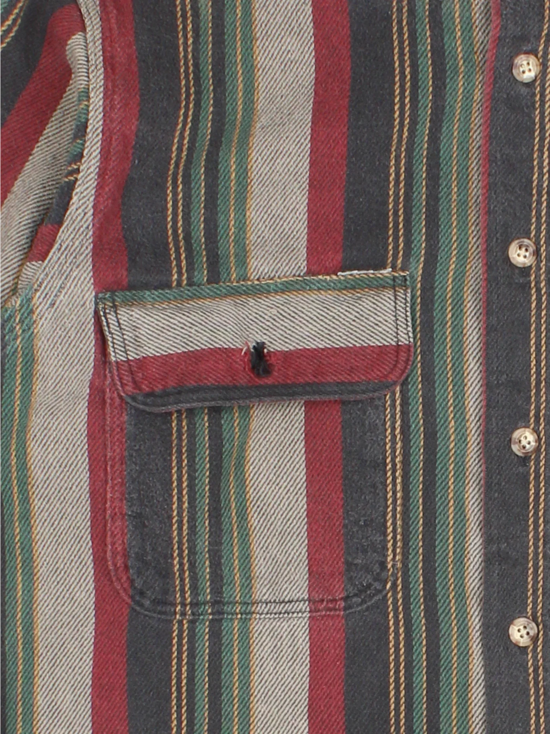 Vintage Carhartt Striped Shirt in a multicoloured, red, grey, green, yellow and black colourway, button up with double chest pockets.