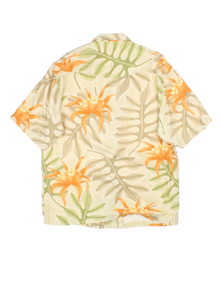 Tommy Bahama Floral Hawaiian Shirt in a yellow colourway, button up and has a chest pocket.