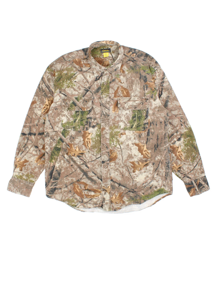 Vintage Cabela's Forest Camo Shirt in a brown colourway, button up and has double chest pockets.