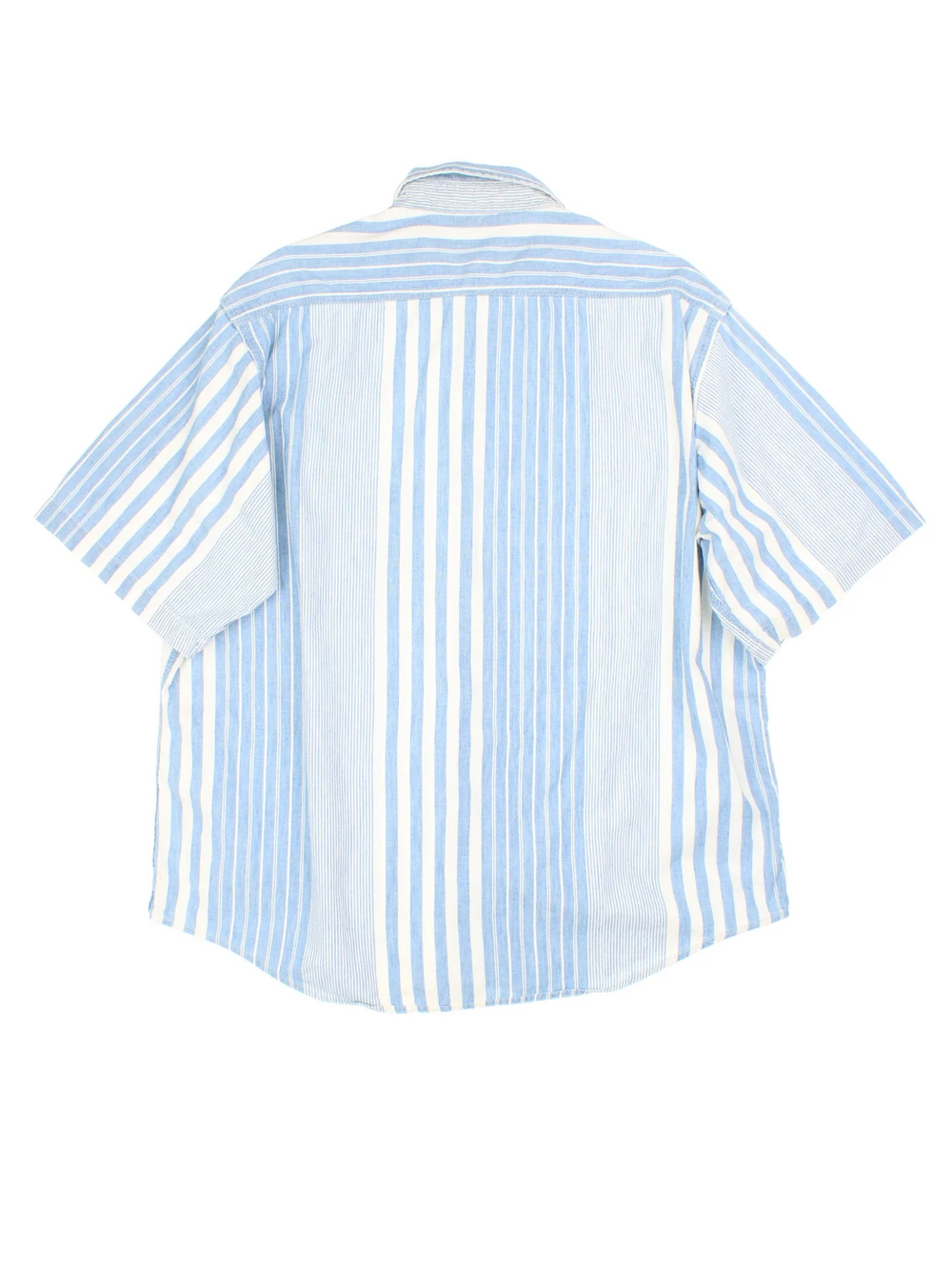 Carhartt Shirt in a blue and white striped colourway, button up and has a chest pocket with the logo embroidered on the front.