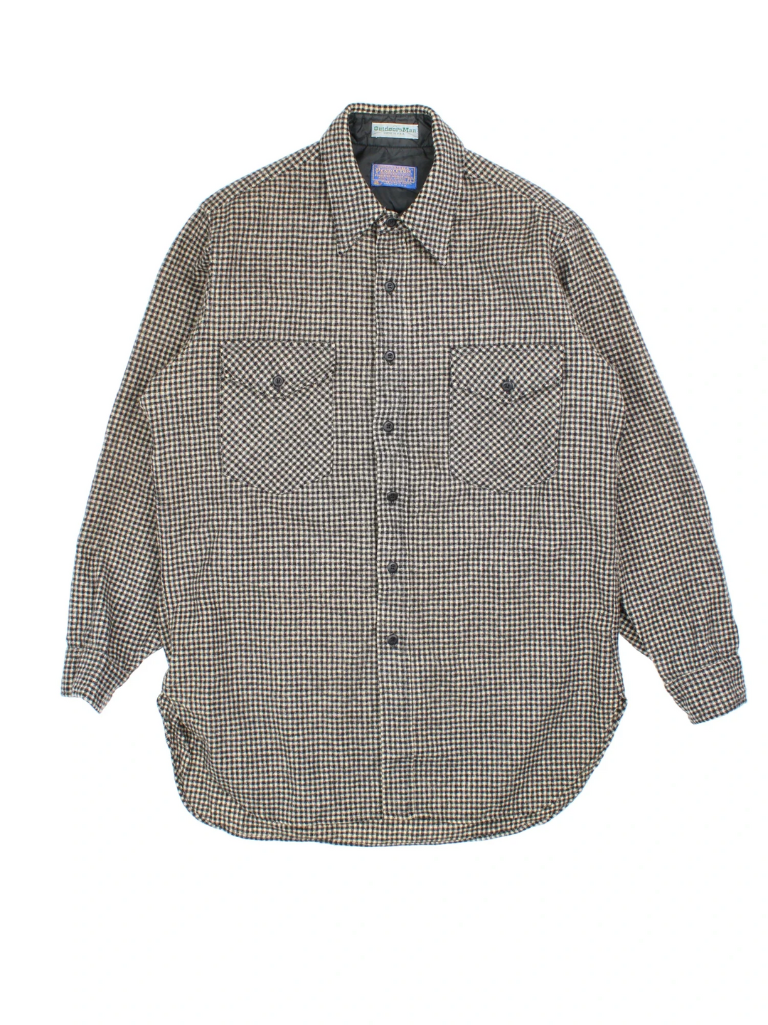 Pendleton Wool Flannel Shirt in a black and tan checked colourway, button up and has double chest pockets.