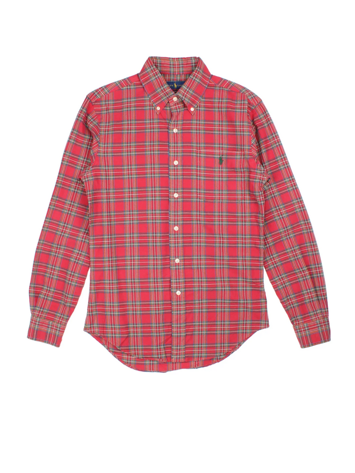 Ralph Lauren Shirt in a red plaid pattern colourway, button up and has a chest pocket with the logo embroidered on the front.