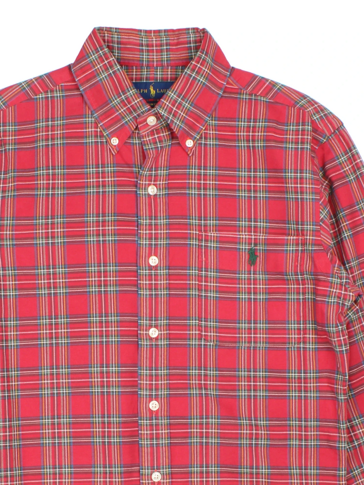 Ralph Lauren Shirt in a red plaid pattern colourway, button up and has a chest pocket with the logo embroidered on the front.