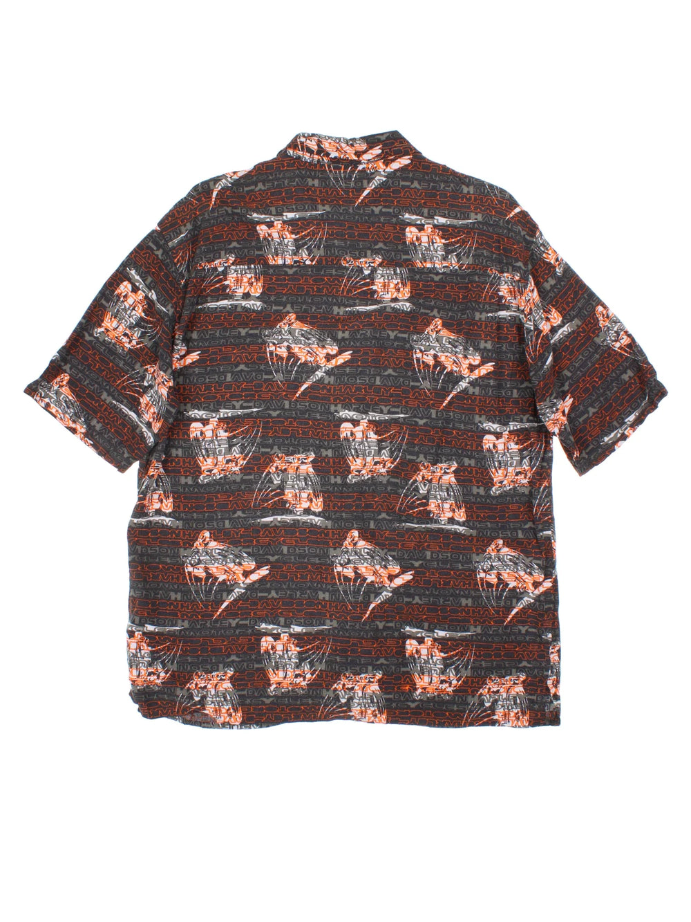 Harley-Davidson Motorcycle Hawaiian Shirt in a black colourway with all over graphic print, button up and has double chest pockets.