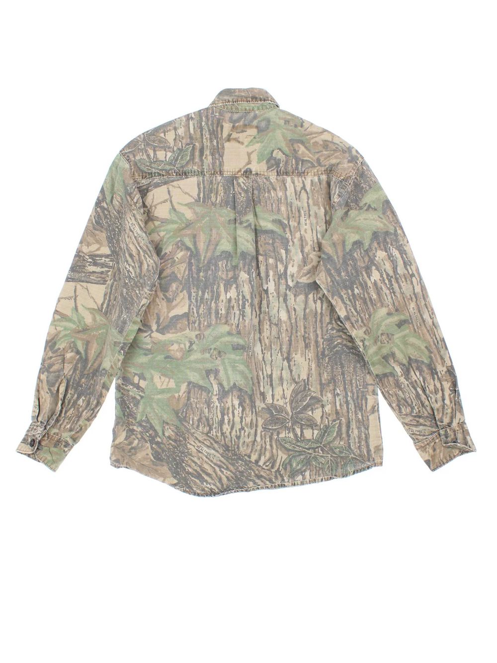 Vintage Rattlers Real Tree Camo Shirt in a green and brown colourway, button up and has double chest pockets with the logo embroidered on the front.