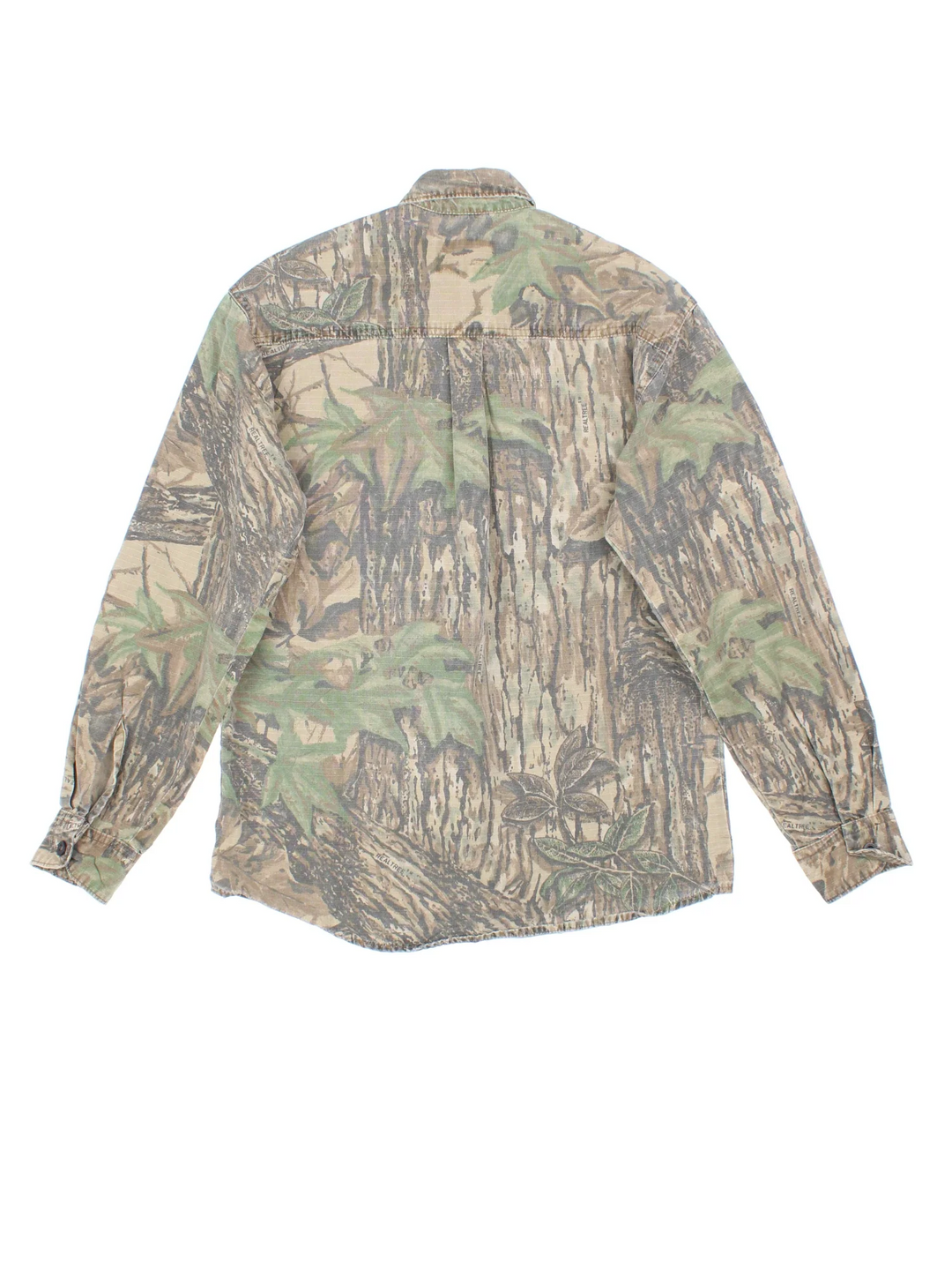 Vintage Rattlers Real Tree Camo Shirt in a green and brown colourway, button up and has double chest pockets with the logo embroidered on the front.