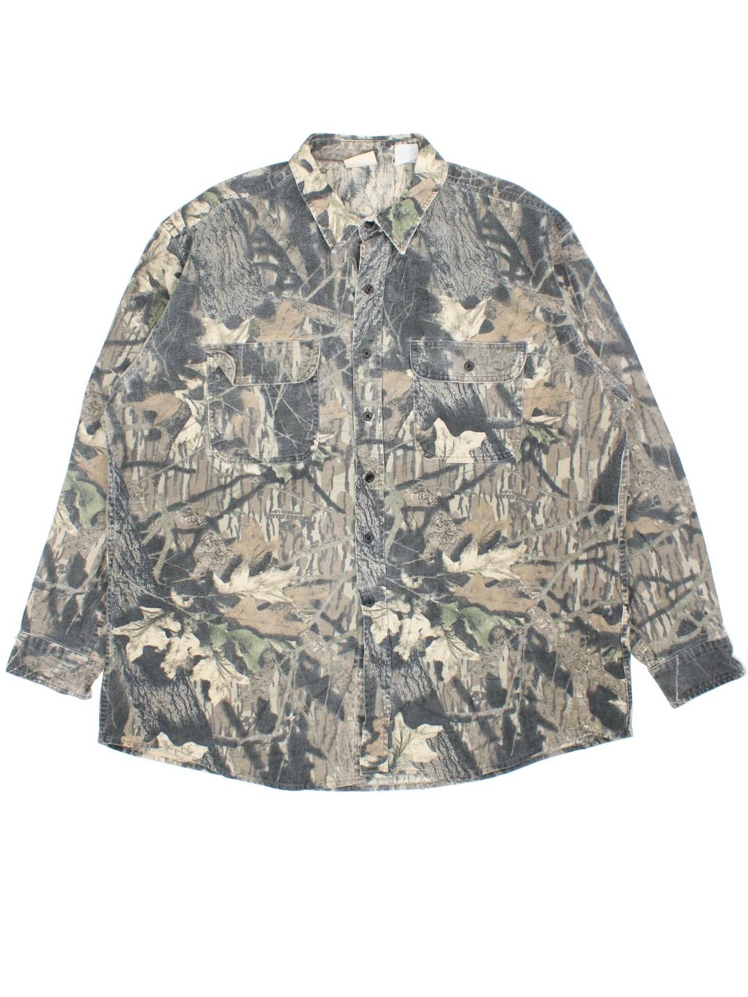 Vintage Five Brother Real Tree Camo Shirt in a green and brown colourway, button up and has double chest pockets.