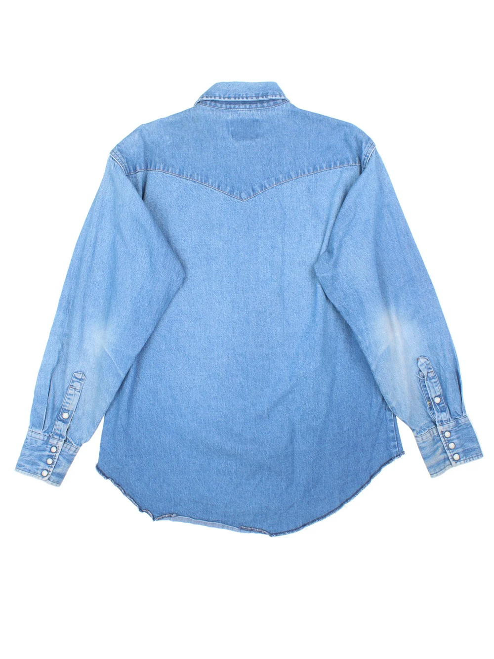Wrangler Denim Western Shirt in a blue colourway, button up and has double chest pockets with the logo tab embroidered on the front.