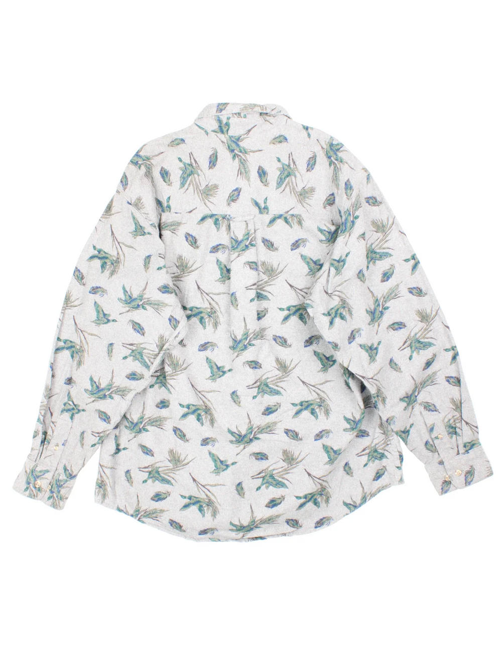 Vintage Eddie Bauer Duck Print Shirt in a grey colourway, button up and has a chest pocket.