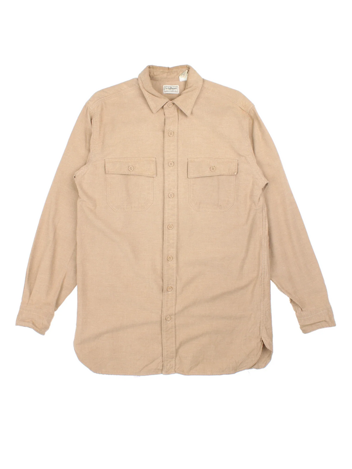 L.L Bean Shirt in a tan colourway, button up and has double chest pockets.