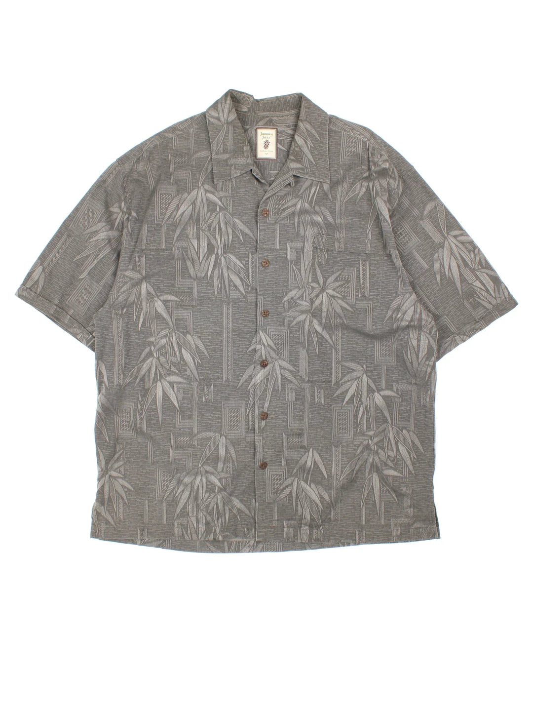 Vintage Hawaiian Shirt in a grey colourway with palm tree pattern all over, button up and has a chest pocket.