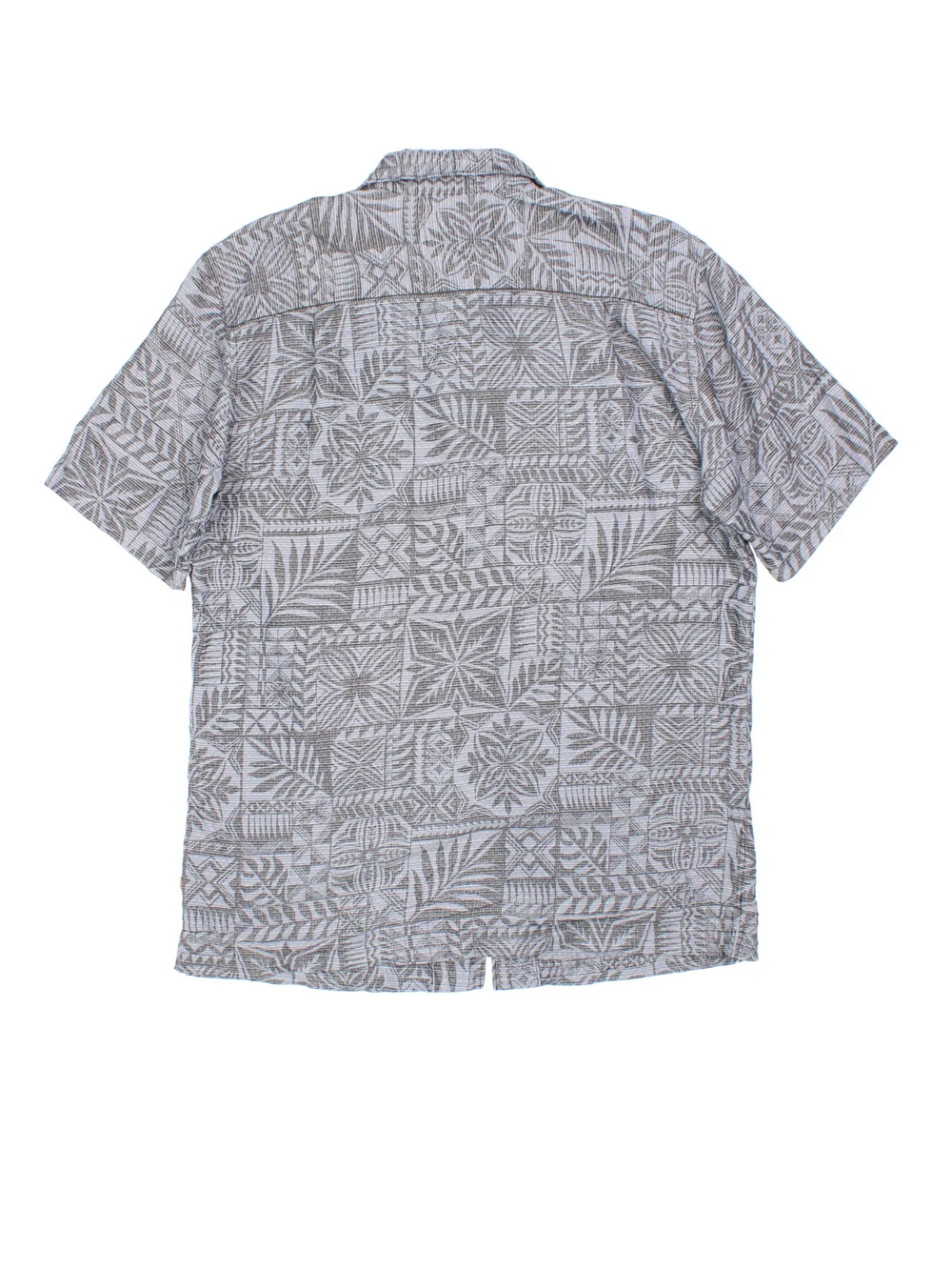 Quiksilver Waterman Collection Hawaiian Shirt in a grey colourway with abstract pattern all over, button up and has a chest pocket.
