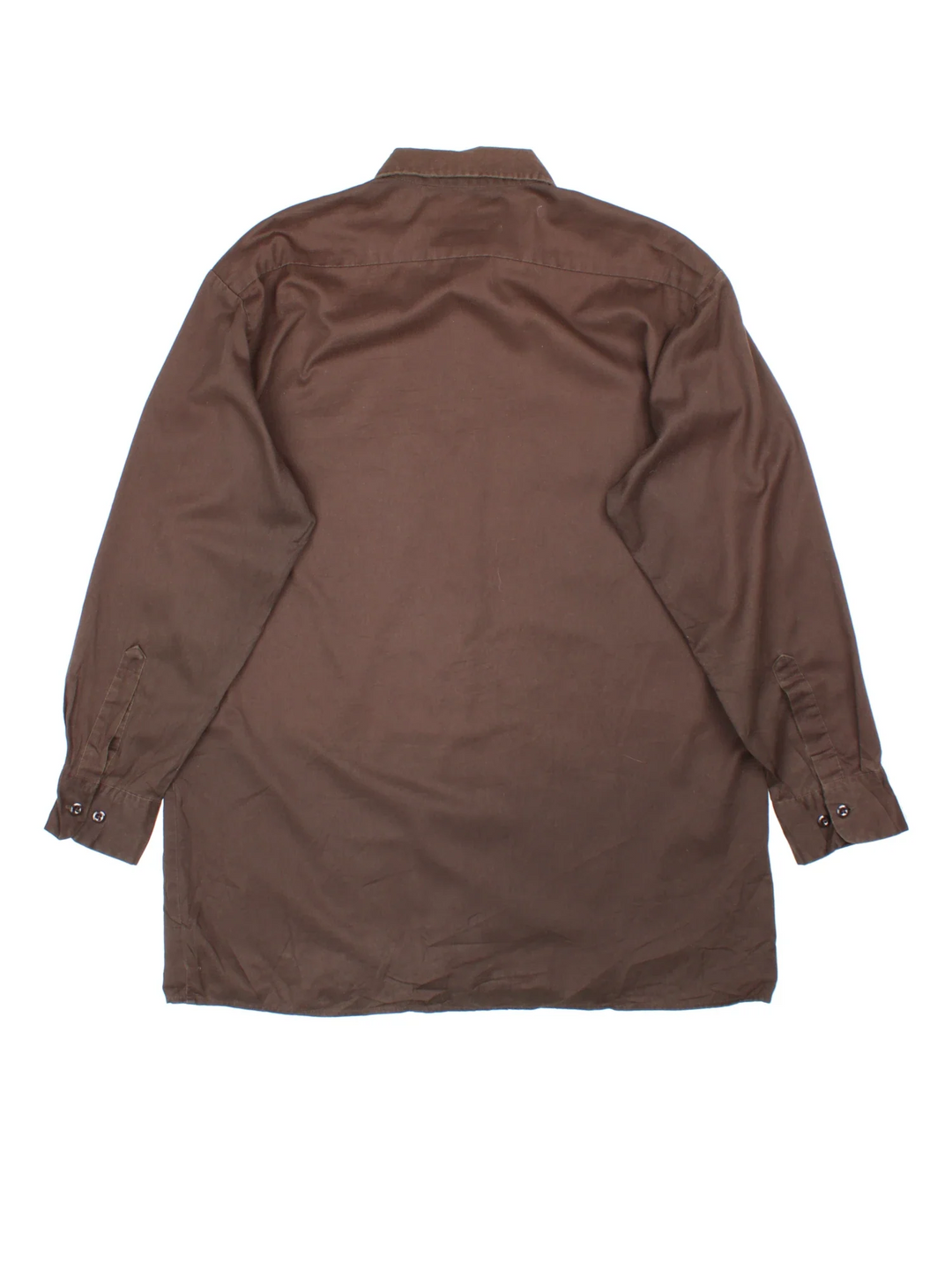 Dickies Work Shirt in a brown colourway, button up with double chest pockets and the logo embroidered by the hem.